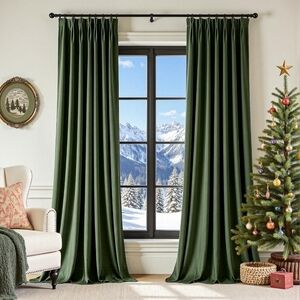 Luxury Velvet Pinch Pleat Blackout Curtains – Moss Green, 84” (2 Panels)